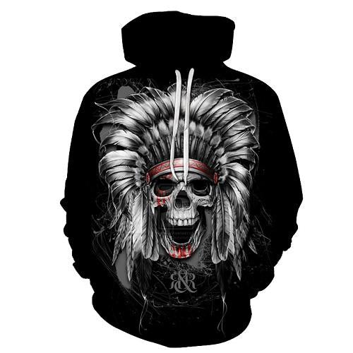 Indian Skull Black Hoodies Sweatshirt Long Sleeve Hooded Pullover with Pockets Spring Autumn NO.1328 -  Cycling Apparel, Cycling Accessories | BestForCycling.com 