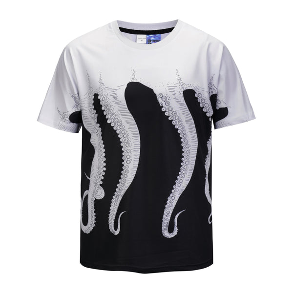 White Octopus Black Mens T-shirt Graphic 3D Printed Round-collar Short Sleeve Summer Casual Cool T-Shirts Fashion Top Tees DX803013# -  Cycling Apparel, Cycling Accessories | BestForCycling.com 
