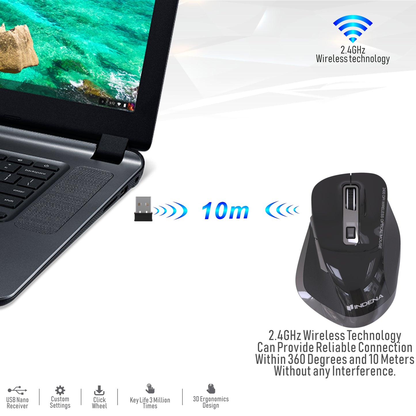 2.4G Wireless Mouse Portable Mobile Optical Mouse with USB Receiver, 5 Adjustable DPI Levels, 6 Buttons for Notebook, PC, Laptop, Computer, Macbook - Cycling Apparel, Cycling Accessories | BestForCycling.com