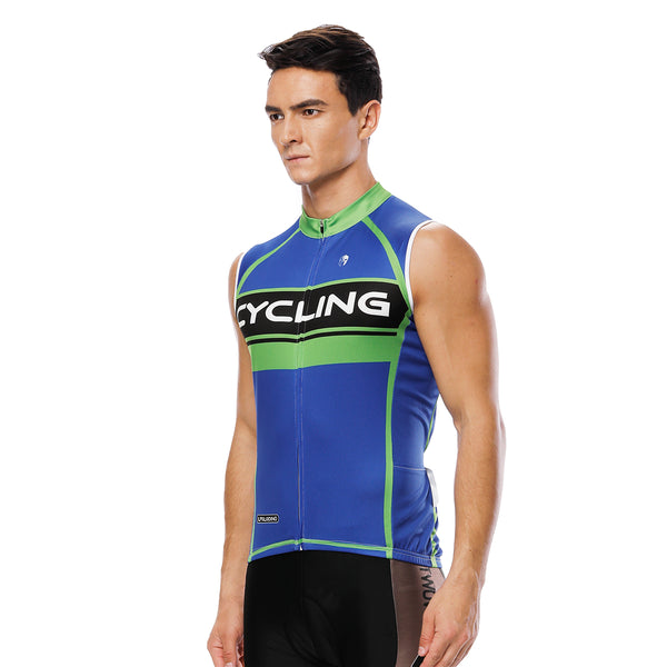 Green-Strip Blue Men's Cycling Sleeveless Bike Jersey/Kit T-shirt Summ ...