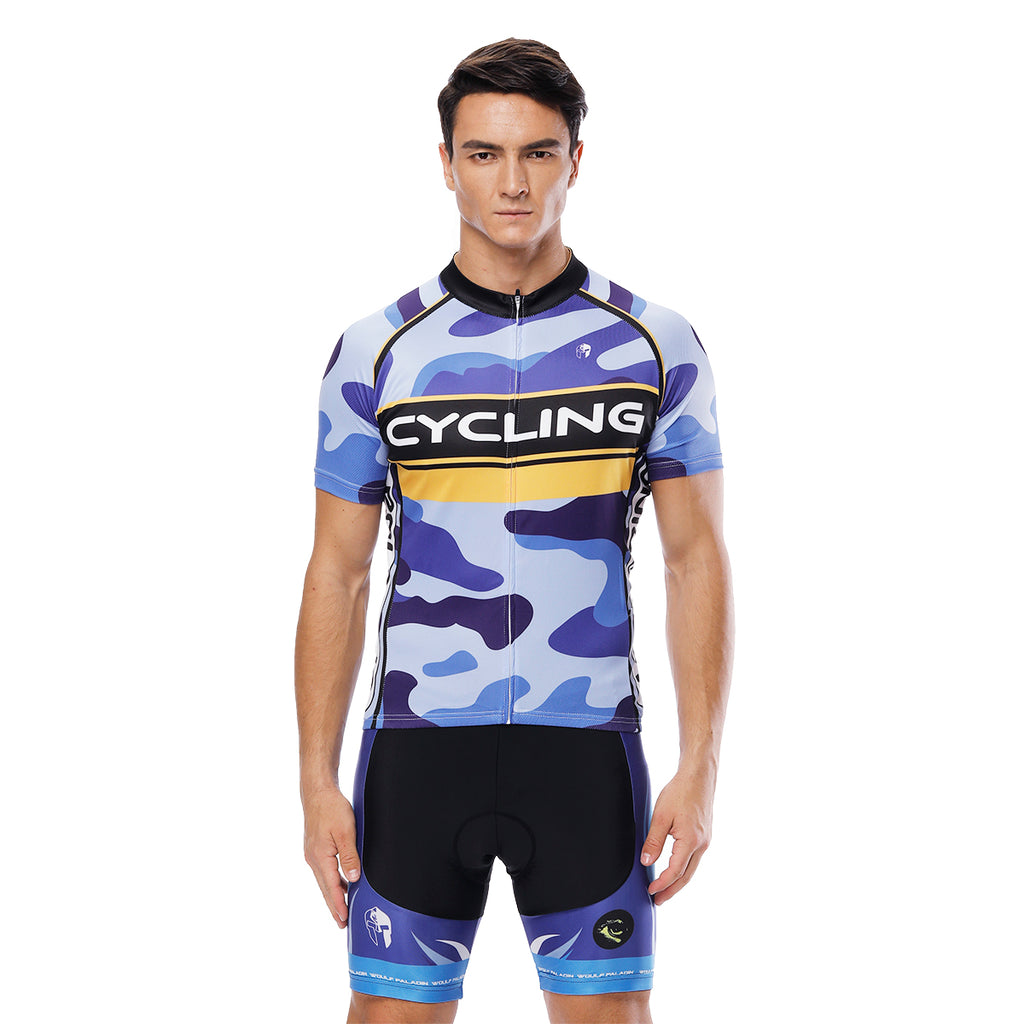 Yellow-strip Blue Camo Cycling Short-sleeve Jersey/Suit Exercise Bicycling Pro Cycle Clothing Racing Apparel Outdoor Sports Leisure Biking Shirts Team Summer Kit NO.816 -  Cycling Apparel, Cycling Accessories | BestForCycling.com 