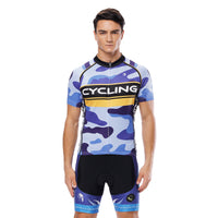 Yellow-strip Blue Camo Cycling Short-sleeve Jersey/Suit Exercise Bicycling Pro Cycle Clothing Racing Apparel Outdoor Sports Leisure Biking Shirts Team Summer Kit NO.816 -  Cycling Apparel, Cycling Accessories | BestForCycling.com 