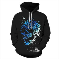Blue Butterfly Skull Black Hoodies Long Sleeve Hooded Pullover with Pockets Spring Autumn NO.1237 -  Cycling Apparel, Cycling Accessories | BestForCycling.com 