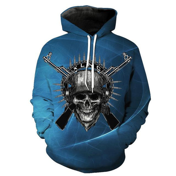 Soldiers Attack  Skull Blue Hoodies Sweatshirt Long Sleeve Hooded Pullover with Pockets Spring Autumn NO.1288 -  Cycling Apparel, Cycling Accessories | BestForCycling.com 