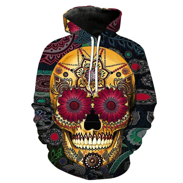 Flowers-deco Skull Black Hoodies Sweatshirt Long Sleeve Hooded Pullover with Pockets Spring Autumn NO.1322 -  Cycling Apparel, Cycling Accessories | BestForCycling.com 