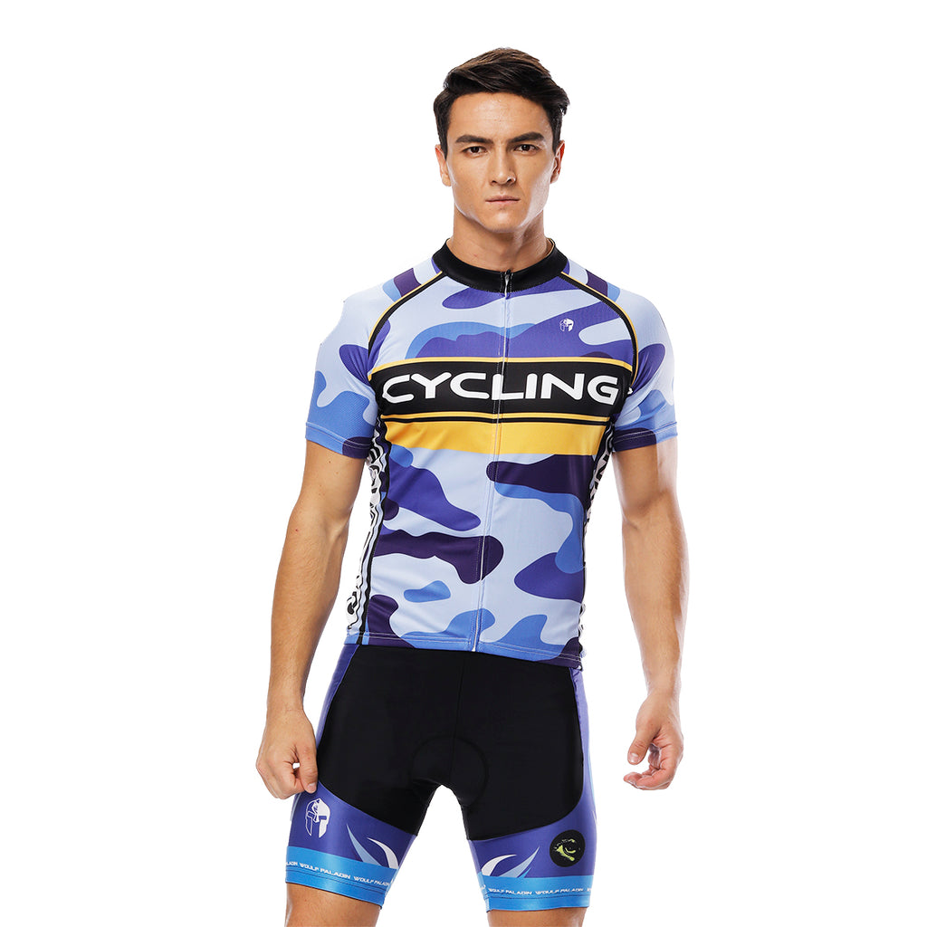 Yellow-strip Blue Camo Cycling Short-sleeve Jersey/Suit Exercise Bicycling Pro Cycle Clothing Racing Apparel Outdoor Sports Leisure Biking Shirts Team Summer Kit NO.816 -  Cycling Apparel, Cycling Accessories | BestForCycling.com 