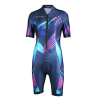 Women's Triathlon Short Sleeve Tri Suit Breathable Quick Dry Team Skinsuit Bike Swim Run 877