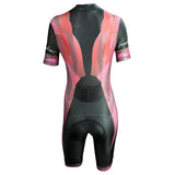 Women's Triathlon Short Sleeve Tri Suit Breathable Quick Dry Team Skinsuit Bike Red and black