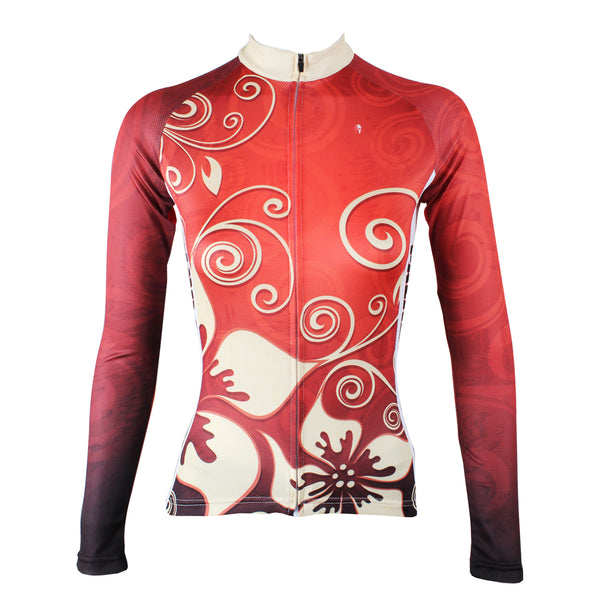 June Special Offer-  Gold Flowers Red Woman's Cycling long-sleeve Jersey Spring Summer Sportswear Exercise Bicycling Pro Cycle Clothing Racing Apparel Outdoor Sports Leisure Biking Shirts NO.318 -  Cycling Apparel, Cycling Accessories | BestForCycling.com 