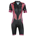 Women's Triathlon Short Sleeve Tri Suit Breathable Quick Dry Team Skinsuit Bike Red and black