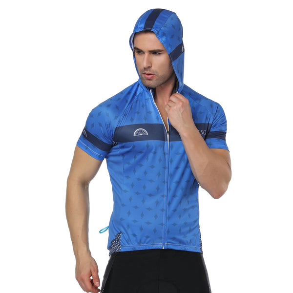 Prism Star Blue Outdoor Running Cycling Fitness Extreme Sports Mens T-shirts Hooded Short-sleeve Jacket Clothing and Riding Gear with Cap Quick dry Breathable NO. 823 -  Cycling Apparel, Cycling Accessories | BestForCycling.com 