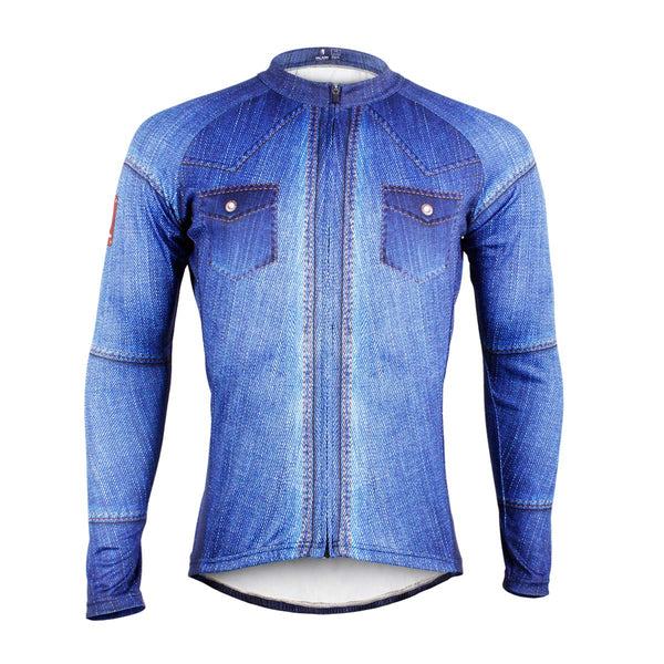 Mens Stylish Denim-blue Hidden-Zipper Long-sleeves Cycling Jersey  607 -  Cycling Apparel, Cycling Accessories | BestForCycling.com 