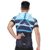 Geometry Blue Outdoor Running Cycling Fitness Extreme Sports Mens T-shirts Hooded Short-sleeve Jacket Clothing and Riding Gear with Cap Quick dry Breathable NO.820 -  Cycling Apparel, Cycling Accessories | BestForCycling.com 