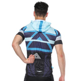Geometry Blue Outdoor Running Cycling Fitness Extreme Sports Mens T-shirts Hooded Short-sleeve Jacket Clothing and Riding Gear with Cap Quick dry Breathable NO.820 -  Cycling Apparel, Cycling Accessories | BestForCycling.com 