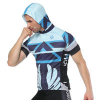 Geometry Blue Outdoor Running Cycling Fitness Extreme Sports Mens T-shirts Hooded Short-sleeve Jacket Clothing and Riding Gear with Cap Quick dry Breathable NO.820 -  Cycling Apparel, Cycling Accessories | BestForCycling.com 