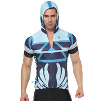 Geometry Blue Outdoor Running Cycling Fitness Extreme Sports Mens T-shirts Hooded Short-sleeve Jacket Clothing and Riding Gear with Cap Quick dry Breathable NO.820 -  Cycling Apparel, Cycling Accessories | BestForCycling.com 