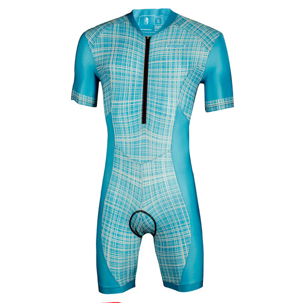 Men's Triathlon Suit Compression Padded Trisuit Swimming Cycling Running blue 1018