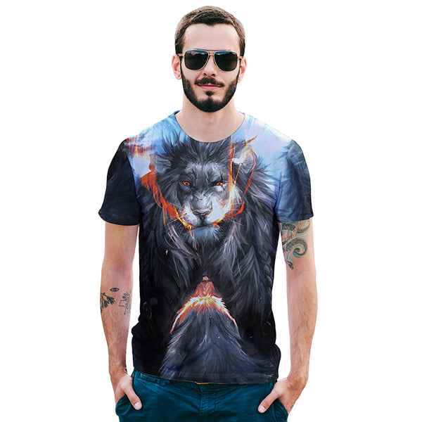 Lion Mens T-shirt Graphic 3D Printed Round-collar Short Sleeve Summer Casual Cool T-Shirts Fashion Top Tees DX801002# -  Cycling Apparel, Cycling Accessories | BestForCycling.com 