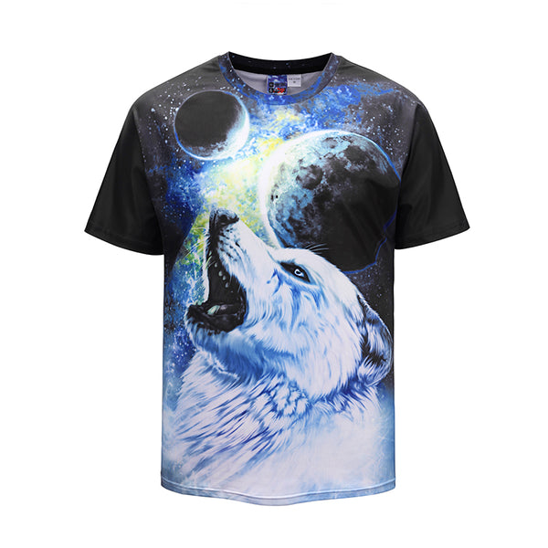 Moon White Wolf Black Mens T-shirt Graphic 3D Printed Round-collar Short Sleeve Summer Casual Cool T-Shirts Fashion Top Tees DX803032# -  Cycling Apparel, Cycling Accessories | BestForCycling.com 