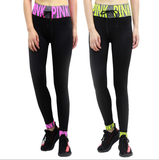 Woman PINK Letter High Waist Yoga Pants Sports Leisure Workout Tights Tummy Control Workout Gym Legging Tight Pink/ Black/ Yellow/ White Letter LA03 -  Cycling Apparel, Cycling Accessories | BestForCycling.com 