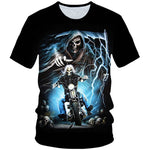 4-20 Years Kids 3D Skull T-shirt Boys Girls Motorcycle Skeleton Gothic Vintage Rock Death Fire Punk T shirt Children Tshirt Tops