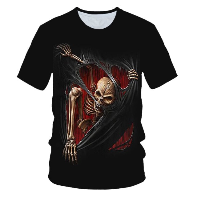 4-20 Years Kids 3D Skull T-shirt Boys Girls Motorcycle Skeleton Gothic Vintage Rock Death Fire Punk T shirt Children Tshirt Tops