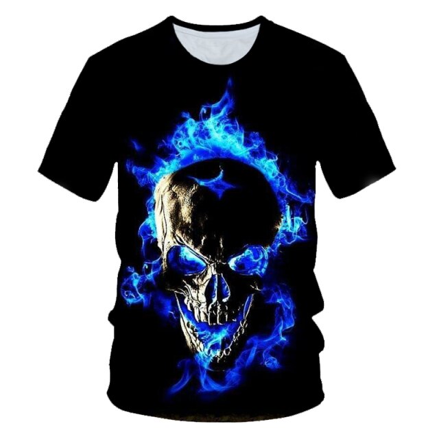 4-20 Years Kids 3D Skull T-shirt Boys Girls Motorcycle Skeleton Gothic Vintage Rock Death Fire Punk T shirt Children Tshirt Tops