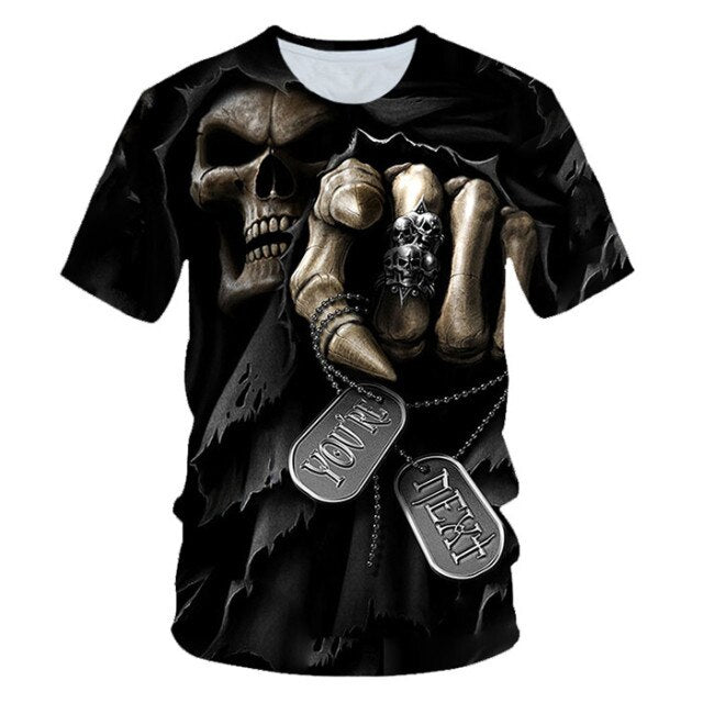 4-20 Years Kids 3D Skull T-shirt Boys Girls Motorcycle Skeleton Gothic Vintage Rock Death Fire Punk T shirt Children Tshirt Tops