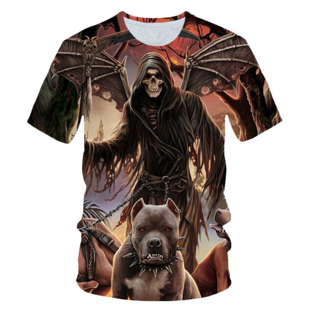 4-20 Years Kids 3D Skull T-shirt Boys Girls Motorcycle Skeleton Gothic Vintage Rock Death Fire Punk T shirt Children Tshirt Tops