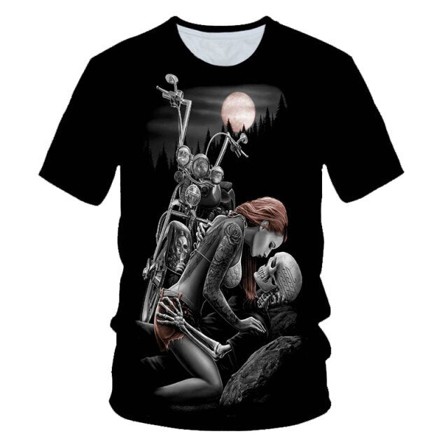 4-20 Years Kids 3D Skull T-shirt Boys Girls Motorcycle Skeleton Gothic Vintage Rock Death Fire Punk T shirt Children Tshirt Tops