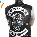 Motorcycle Jacket 2021 New Fashion Sons Of Anarchy Embroidery Leather Rock Punk Vest Cosplay Costume Black Color Motorcycle Sleeveless Jacket