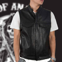 Motorcycle Jacket 2021 New Fashion Sons Of Anarchy Embroidery Leather Rock Punk Vest Cosplay Costume Black Color Motorcycle Sleeveless Jacket