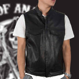 Motorcycle Jacket 2021 New Fashion Sons Of Anarchy Embroidery Leather Rock Punk Vest Cosplay Costume Black Color Motorcycle Sleeveless Jacket