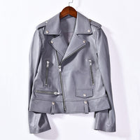 Moto Clothing Set Women 2020 Fashion Real Sheepskin Coat Rivet Motorcycle Biker Jacket Female Sheep Leather Coat