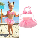 Swimwear Kid Baby Child Beachwear Bikini Set Swimming Costume Bathing Suit Girls Pink Flower Swimsuit Lace Swimwear