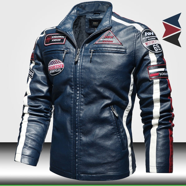Motorcycle Jacket 2022 Men Fashion New Biker Leather Jacket Male Embroidery Bomber Coat Winter Fleece Pu Overcoat