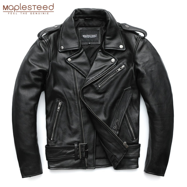 Motorcycle Jacket Classical Motorcycle Jackets Men Leather Jacket 100% Natural Calf Skin Thick Moto Jacket Winter Sleeve 61-67cm M192