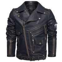 Motorcycle Jacket Winter Mens Leather Jacket Men Fashion Motorcycle PU Leather Jacket Cool Zipper Pockets Leather Coats EU Size