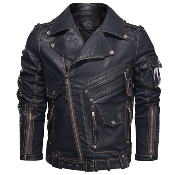 Motorcycle Jacket Winter Mens Leather Jacket Men Fashion Motorcycle PU Leather Jacket Cool Zipper Pockets Leather Coats EU Size