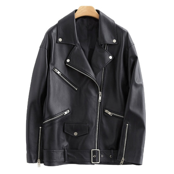 Motorcycle Jacket Black faux leather biker jacket women drop shoulder long sleeve zipper Plus size motorcycle jacket 5xl 6xl Women clothes