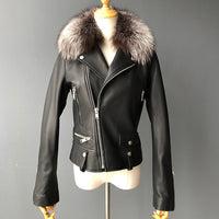 Moto Clothing Set Women 2020 Fashion Real Sheepskin Coat Rivet Motorcycle Biker Jacket Female Sheep Leather Coat