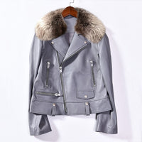 Moto Clothing Set Women 2020 Fashion Real Sheepskin Coat Rivet Motorcycle Biker Jacket Female Sheep Leather Coat