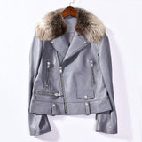 Moto Clothing Set Women 2020 Fashion Real Sheepskin Coat Rivet Motorcycle Biker Jacket Female Sheep Leather Coat
