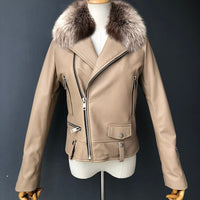 Moto Clothing Set Women 2020 Fashion Real Sheepskin Coat Rivet Motorcycle Biker Jacket Female Sheep Leather Coat