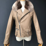 Moto Clothing Set Women 2020 Fashion Real Sheepskin Coat Rivet Motorcycle Biker Jacket Female Sheep Leather Coat