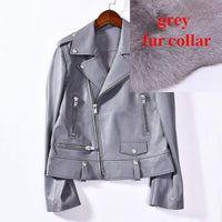 Moto Clothing Set Women 2020 Fashion Real Sheepskin Coat Rivet Motorcycle Biker Jacket Female Sheep Leather Coat