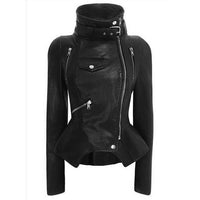 Moto Clothing Set Women Black Motorcycle Biker Jacket Punk Solid Color Tops Lapel Slim Zipper Short Leather Clothes