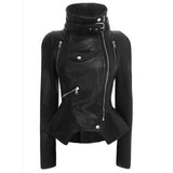 Moto Clothing Set Women Black Motorcycle Biker Jacket Punk Solid Color Tops Lapel Slim Zipper Short Leather Clothes