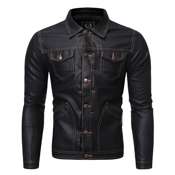 Motorcycle Jacket brand Motorcycle Clothes Motor Male Leather Jacket Slim fit Chest pocket Buttons Old style Coat Men  Leather Shirt