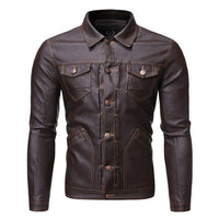 Motorcycle Jacket brand Motorcycle Clothes Motor Male Leather Jacket Slim fit Chest pocket Buttons Old style Coat Men  Leather Shirt